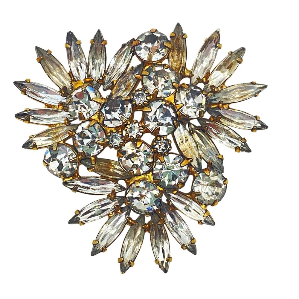 Rare Discontinued Alex & Ani Brooch Rhinestone Crystal Floral  Pin Gold-Tone